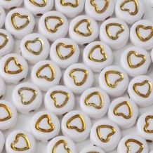 Acryl kraal wit met gouden hartje