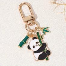Pandabeer met bamboe sleutelhanger 